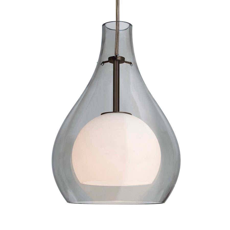 Besa Lighting Elle 11 1-Light LED Pendant | Transitional Brushed Bronze and Gray Glass | Kitchen Island & Dining Room | Model 1JT-ELLE11GY-LED-BR