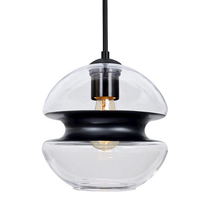 Besa Lighting Hula 8 8in 1-Light LED Pendant | Contemporary Black and Black Glass | Kitchen Island & Dining Room | Model 1JT-HULA8BK-EDIL-BK