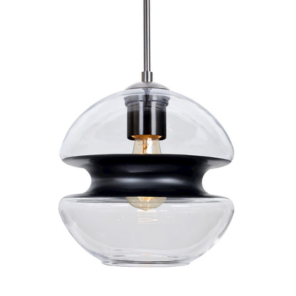 Besa Lighting Hula 8 8in 1-Light LED Cord Pendant | Contemporary Satin Nickel and Black Glass | Kitchen Island & Dining | Model 1JT-HULA8BK-EDIL-SN