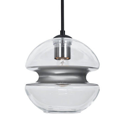 Besa Lighting Hula 8 8in 1-Light Pendant | Contemporary Black and Silver Glass | Kitchen Island & Dining Room | 8 x 8 x 7.75 in | Model 1JT-HULA8SL-BK