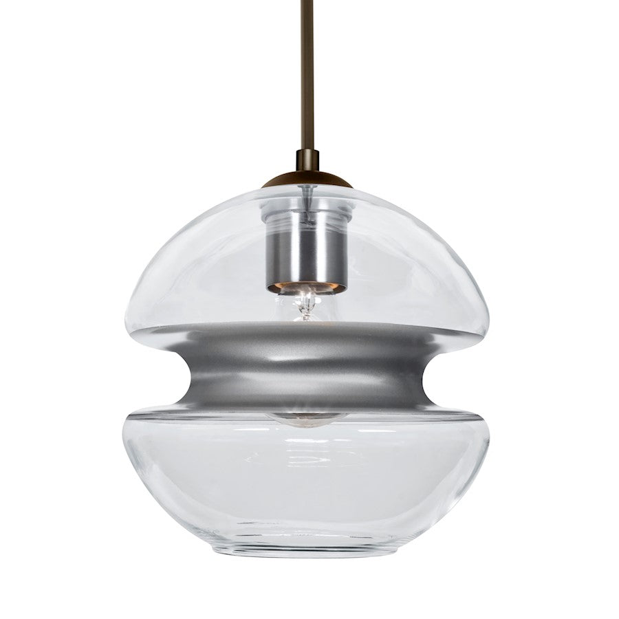 Besa Lighting Hula 8 8in 1-Light Pendant | Contemporary Bronze and Silver Glass | Kitchen Island & Dining Room | Model 1JT-HULA8SL-BR