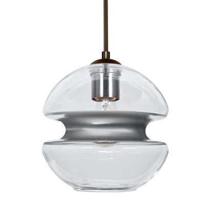 Besa Lighting Hula 8 8in 1-Light Pendant | Contemporary Bronze and Silver Glass | Kitchen Island & Dining Room | Model 1JT-HULA8SL-BR