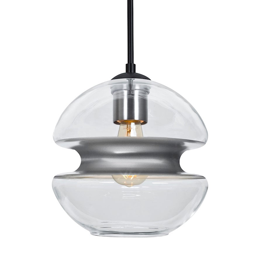 Besa Lighting Hula 8 8in 1-Light LED Pendant | Contemporary Black and Silver Glass | Kitchen Island & Dining Room | Model 1JT-HULA8SL-EDIL-BK