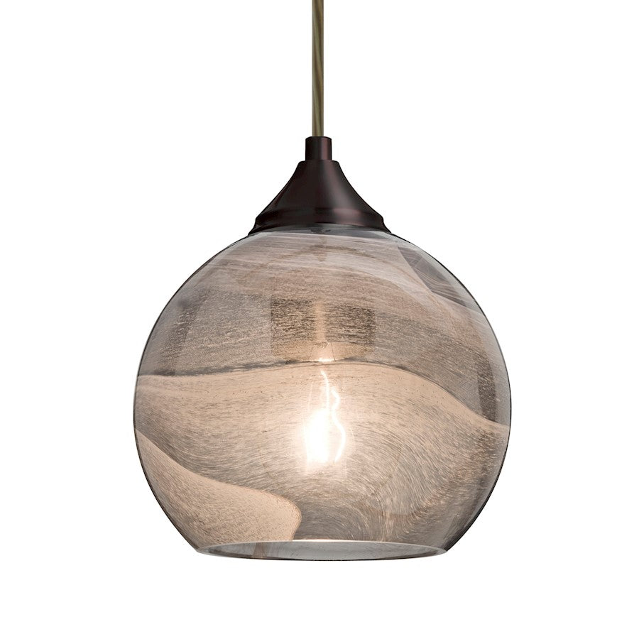 Besa Lighting Jilly 6in 1-Light Pendant | Contemporary Bronze and Gray Glass | Kitchen Island & Dining Room | 6.5 x 6 in | Model 1JT-JILLYSM-BR