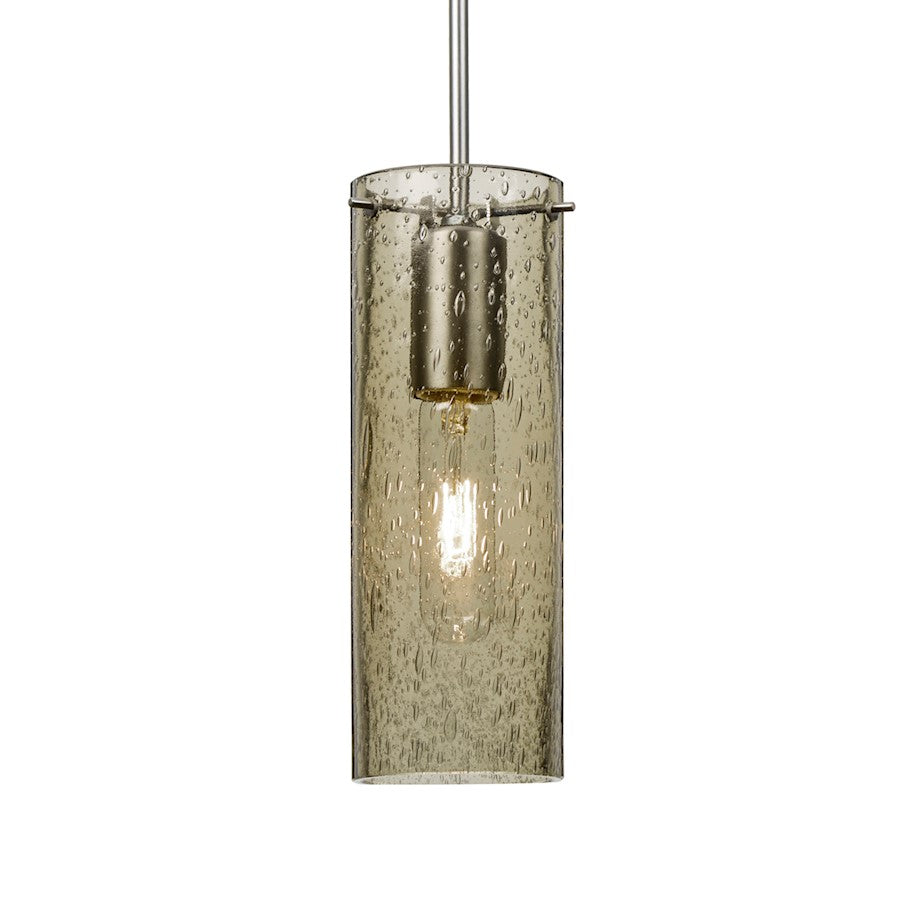 Besa Lighting Juni 10 1-Light Pendant | Transitional Satin Nickel and Beige Glass | Kitchen Island & Dining Room | 3.5 x 10 in | Model 1JT-JUNI10LT-SN