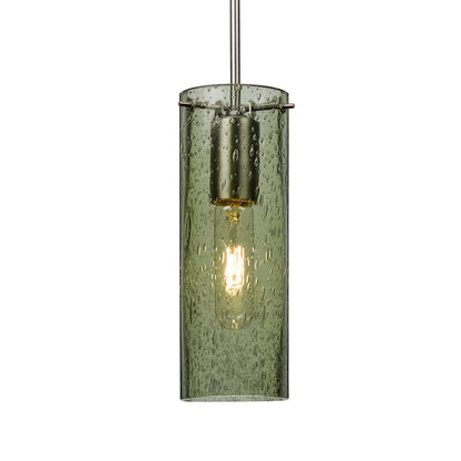 Besa Lighting Juni 10 10in 1-Light Cord Pendant | Transitional Satin Nickel and Green Glass | Kitchen Island & Dining Room | Model 1JT-JUNI10MS-SN