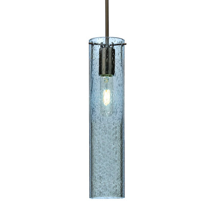 Besa Lighting Juni 16 1-Light Pendant | Brushed Bronze and Blue Glass | Kitchen Island & Dining Room | 3.5 x 16 in | Model 1JT-JUNI16BL-BR