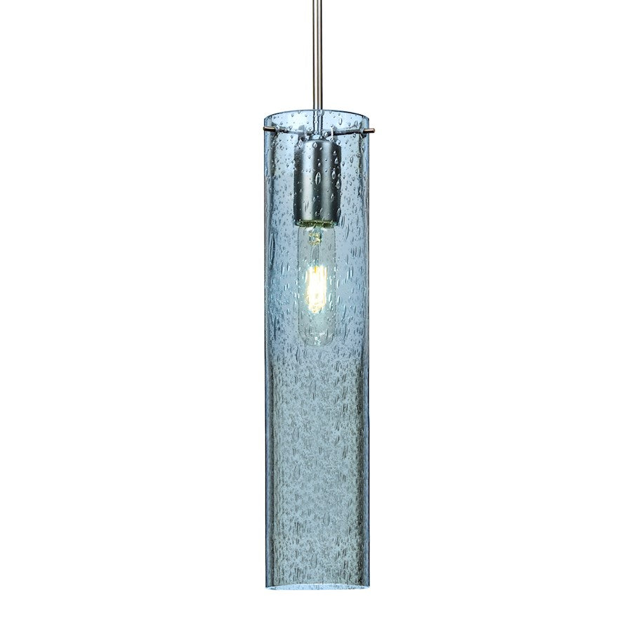 Besa Lighting Juni 16 1-Light Pendant | Satin Nickel and Blue Glass | Kitchen Island & Dining Room | 3.5 x 16 in | Model 1JT-JUNI16BL-SN