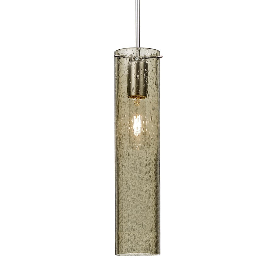 Besa Lighting Juni 16 1-Light Pendant | Transitional Satin Nickel and Latte Glass | Kitchen Island & Dining Room | 3.5 x 16 in | Model 1JT-JUNI16LT-SN