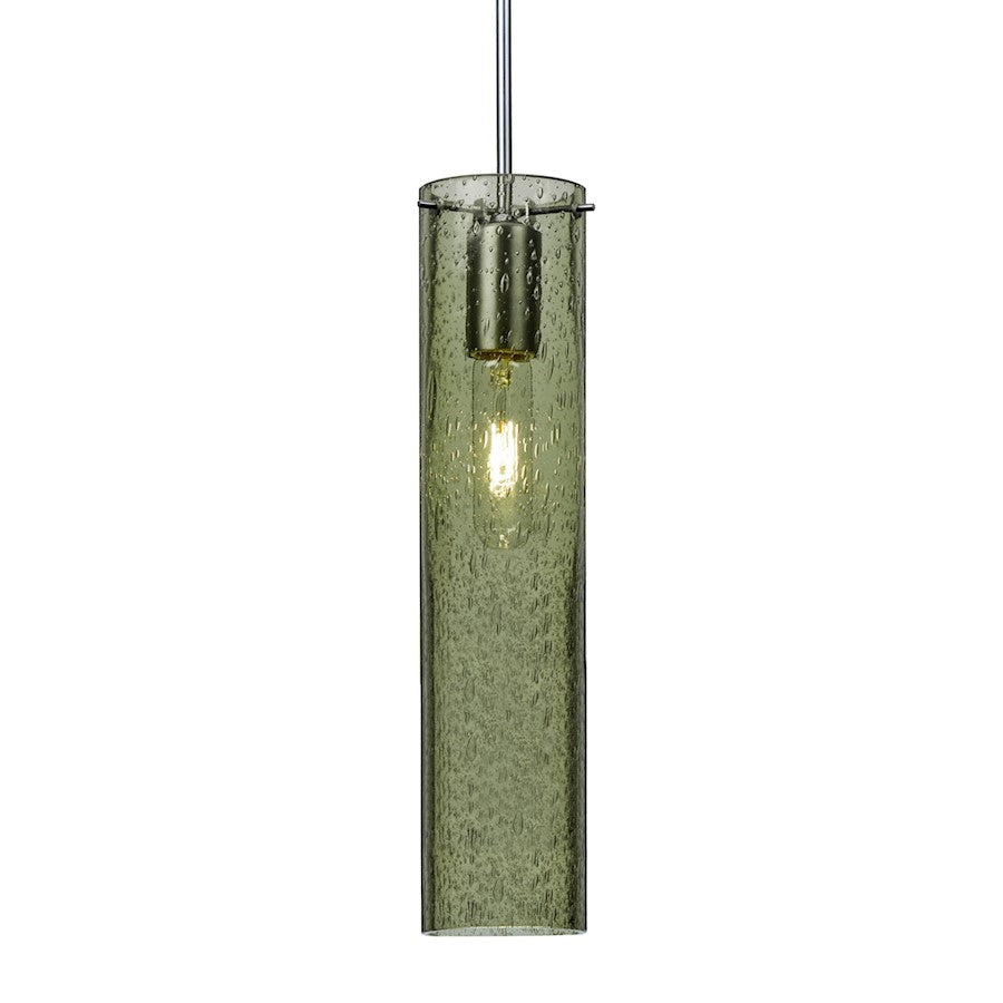 Besa Lighting Juni 16 1-Light Pendant | Satin Nickel and Green Glass | Kitchen Island & Dining Room | 3.5 x 16 in | Model 1JT-JUNI16MS-SN