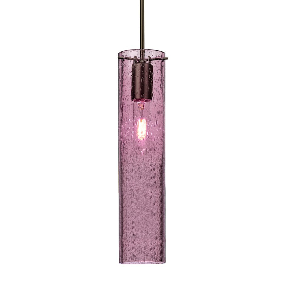 Besa Lighting Juni 16 1-Light Pendant | Brushed Bronze and Purple Glass | Kitchen Island & Dining Room | 3.5 x 16 in | Model 1JT-JUNI16PL-BR