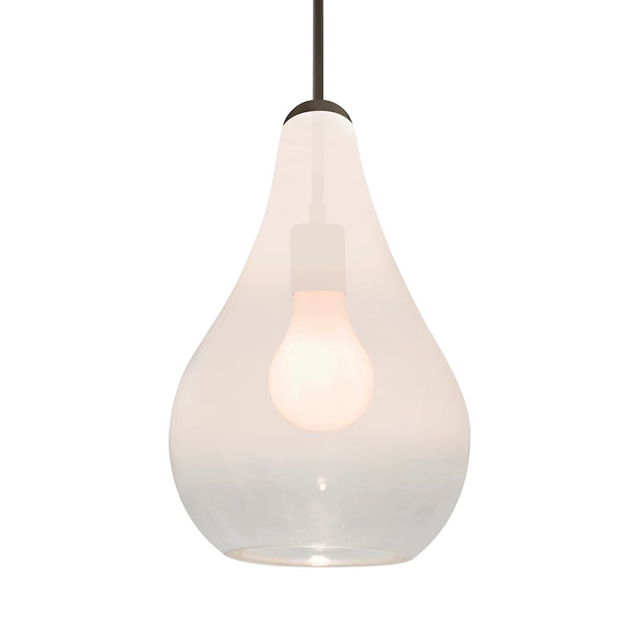 Besa Lighting Leon 6in 1-Light Cord Pendant | Contemporary Bronze and White Glass | Kitchen Island & Dining Room | 6 x 6 x 9 in | Model 1JT-LEONWC-BR