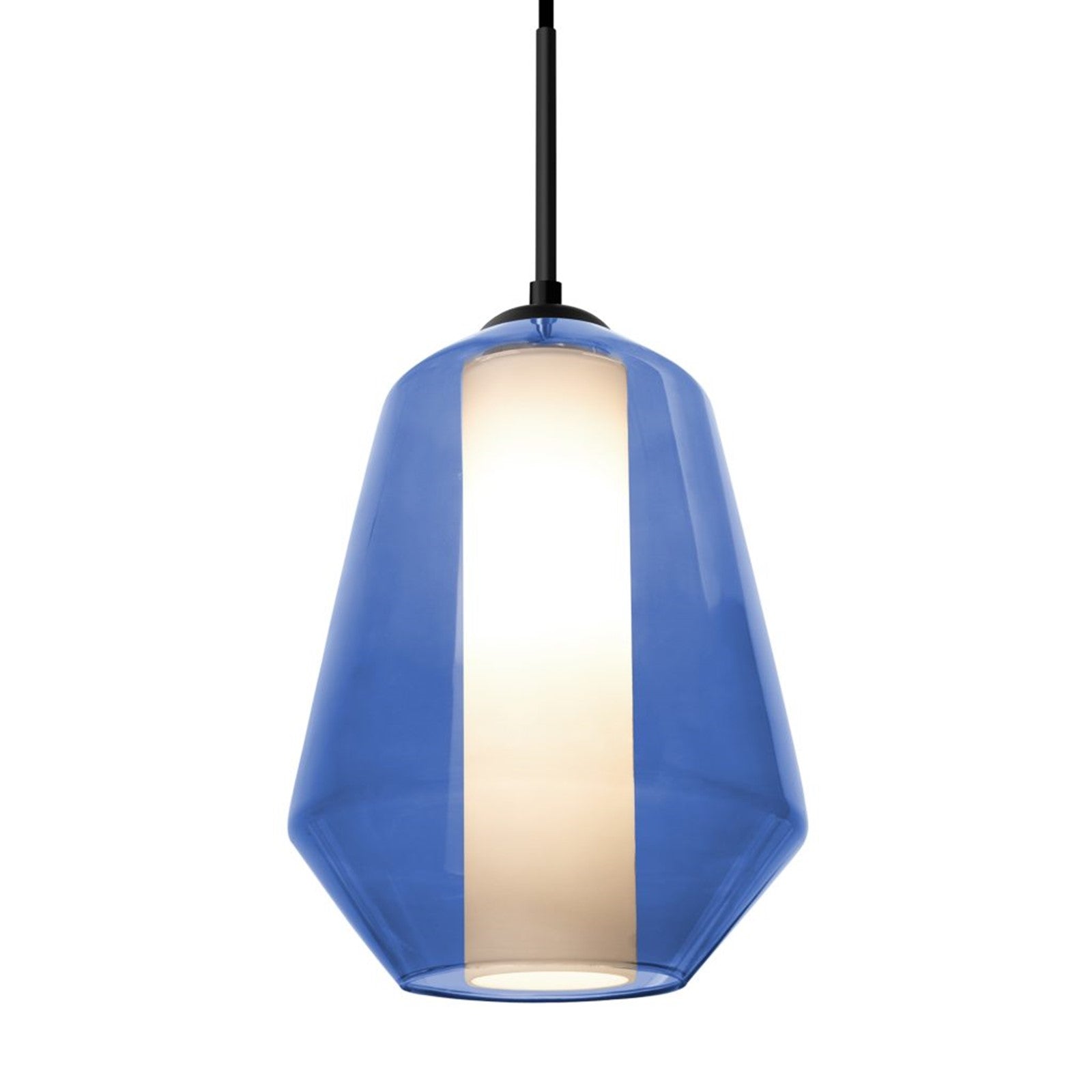 Besa Link 8in 1-Light Pendant | Transitional Black and Blue Glass | Kitchen Island & Dining Room | 8 x 8 x 10.5 in | Model 1JT-LINKBL-BK
