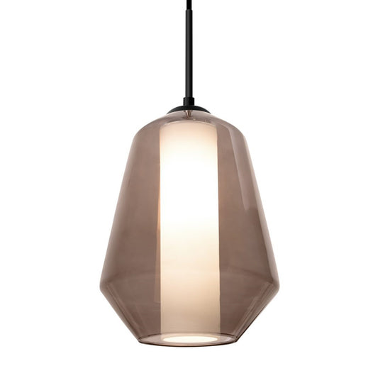 Besa Link 8in 1-Light LED Pendant | Transitional Bronze and Blue Glass | Kitchen Island & Dining Room | 8 x 8 x 10.5 in | Model 1JT-LINKBL-LED-BR