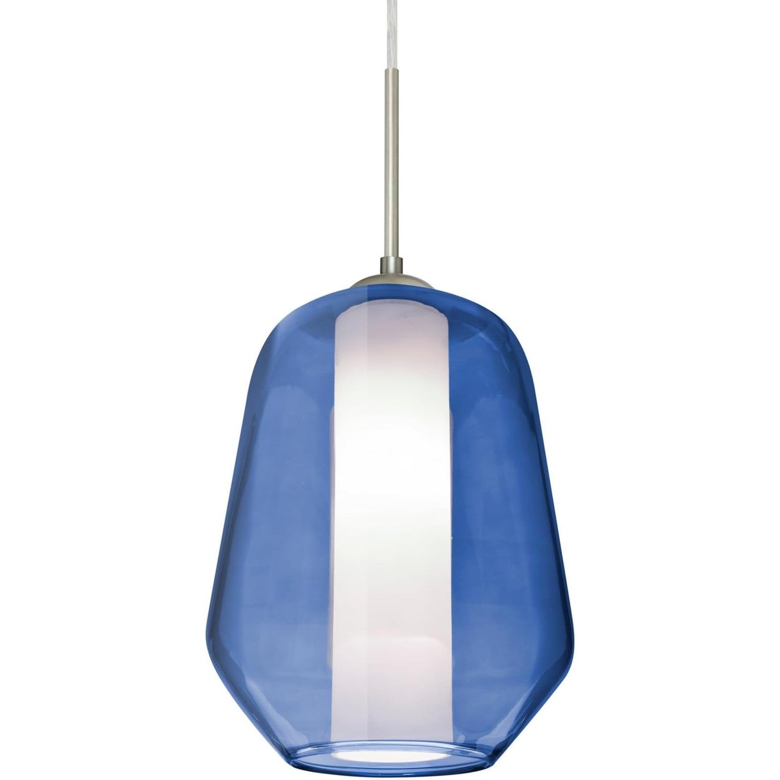 Besa Link 8in 1-Light Cord Pendant | Transitional Satin Nickel and Blue Glass | Kitchen Island & Dining Room | 8 x 8 x 10.5 in | Model 1JT-LINKBL-SN