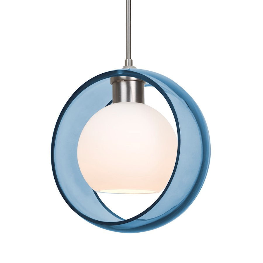 Besa Lighting Mana 9in 1-Light LED Cord Pendant | Contemporary Satin Nickel and Blue Glass | Kitchen Island & Dining Room | Model 1JT-MANABL-LED-SN