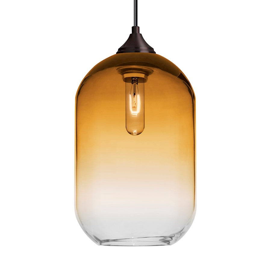 Besa Lighting Omega 12 12in 1-Light Cord Pendant | Contemporary Bronze and Amber Glass | Kitchen Island & Dining Room | Model 1JT-OMEGA12AM-BR