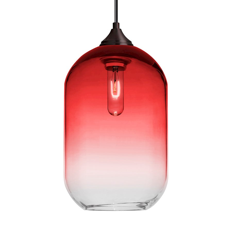 Besa Lighting Omega 12 1-Light Cord Pendant | Contemporary Bronze and Red Glass | Kitchen Island & Dining Room | 7 x 11 in | Model 1JT-OMEGA12RD-BR