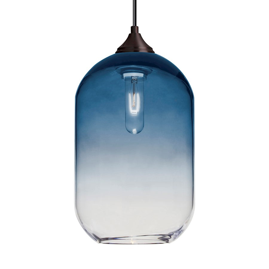 Besa Lighting Omega 12 1-Light Cord Pendant | Contemporary Bronze and Blue Glass | Kitchen Island & Dining Room | Model 1JT-OMEGA12ST-BR