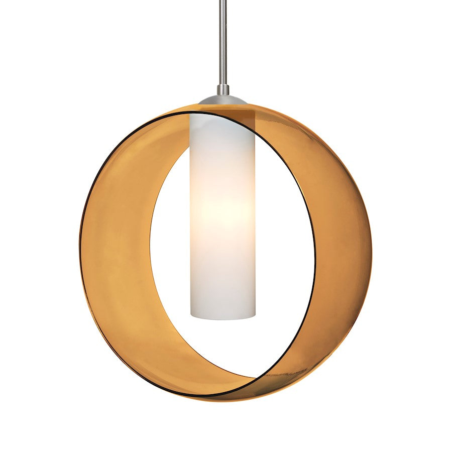 Besa Lighting Plato 12in 1-Light Cord Pendant | Contemporary Satin Nickel and Beige Glass | Kitchen Island & Dining Room | Model 1JT-PLATOAM-SN