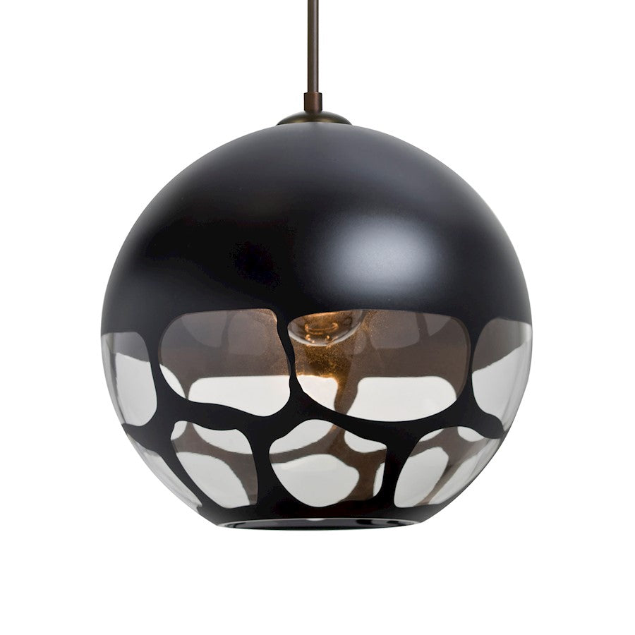 Besa Lighting Rocky 10in 1-Light Pendant | Contemporary Bronze and Black Glass | Kitchen Island & Dining Room | 10 x 9.5 in | Model 1JT-ROCKYBK-BR