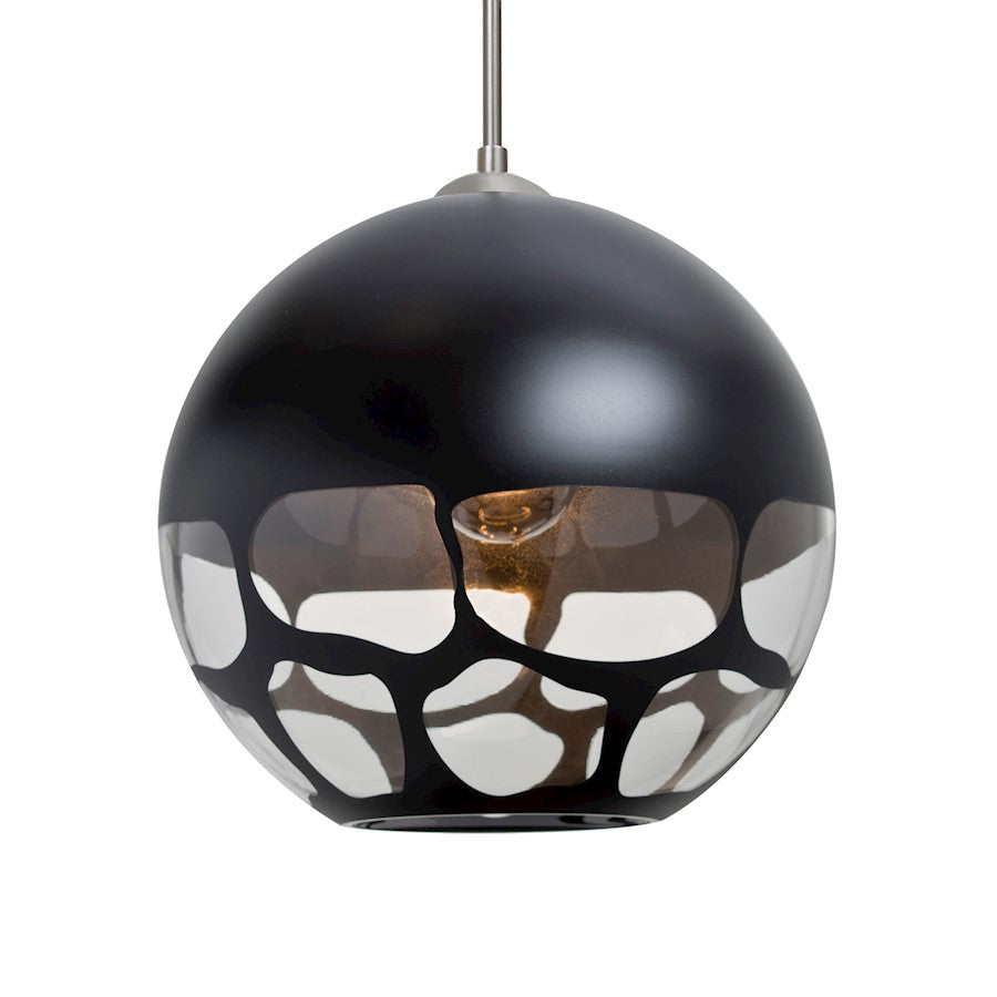 Besa Lighting Rocky 10in 1-Light LED Pendant | Contemporary Satin Nickel and Black Glass | Kitchen Island & Dining Room | Model 1JT-ROCKYBK-LED-SN
