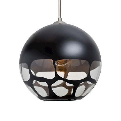 Besa Lighting Rocky 10in 1-Light LED Pendant | Contemporary Satin Nickel and Black Glass | Kitchen Island & Dining Room | Model 1JT-ROCKYBK-LED-SN