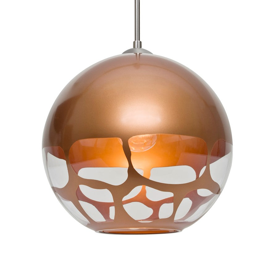Besa Lighting Rocky 10in 1-Light LED Cord Pendant | Contemporary Satin Nickel and Copper Glass | Kitchen Island & Dining | Model 1JT-ROCKYCP-LED-SN
