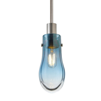 Besa Lighting Wish 6in 1-Light LED Cord Pendant | Transitional Satin Nickel and Blue Glass | Kitchen Island & Dining Room | Model 1JT-WISHBL-EDIL-SN