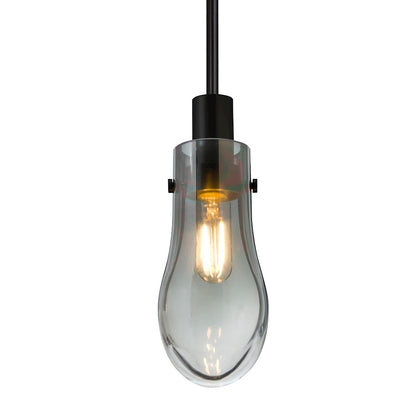 Besa Lighting Wish 6in 1-Light Cord Pendant | Transitional Black and Gray Glass | Kitchen Island & Dining Room | 3 x 3 x 6 in | Model 1JT-WISHSM-BK