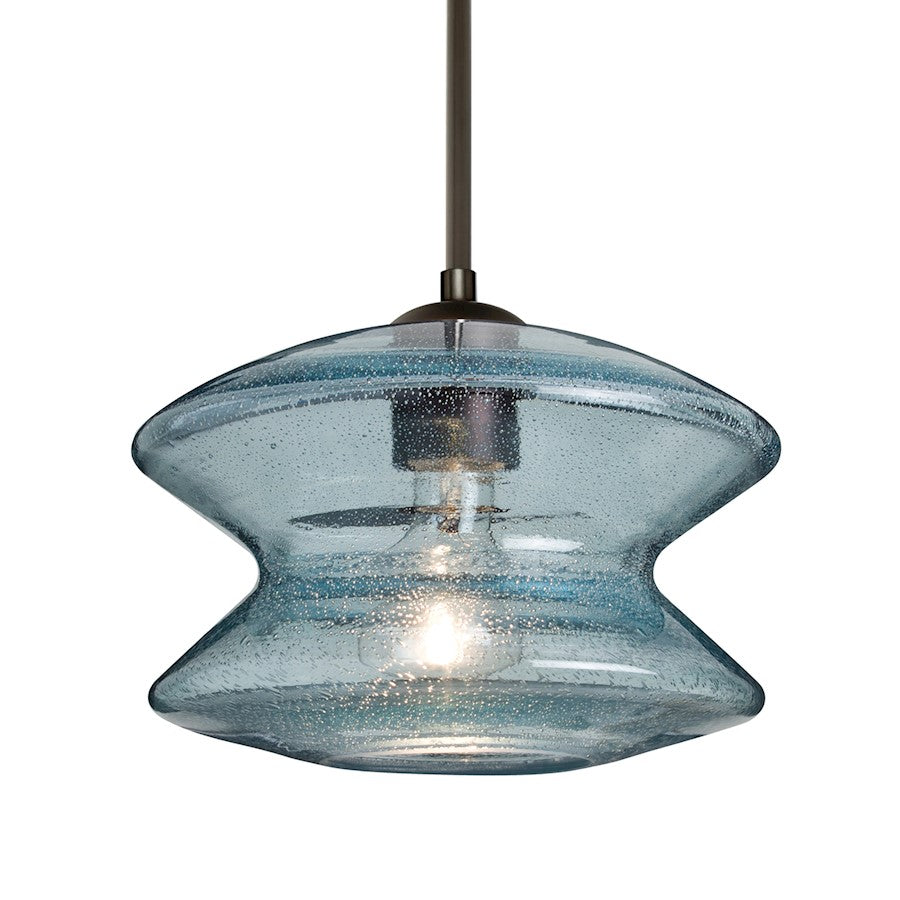Besa Lighting Zen 1-Light Cord Pendant | Transitional Bronze and Blue Glass | Kitchen Island & Dining Room | 9 x 6 in | Model 1JT-ZENBL-BR