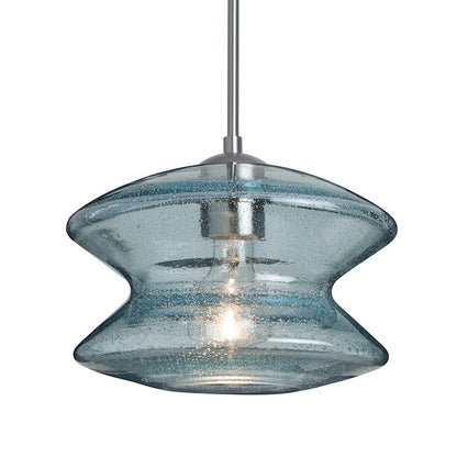 Besa Lighting Zen 1-Light Cord Pendant | Transitional Satin Nickel and Blue Glass | Kitchen Island & Dining Room | 9 x 6 in | Model 1JT-ZENBL-SN