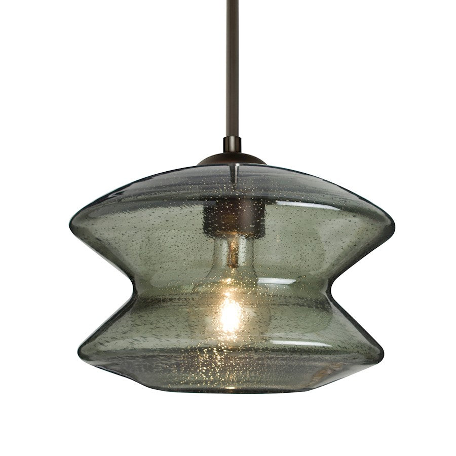 Besa Zen 9in 1-Light Pendant | Transitional Bronze and Green Glass | Kitchen Island & Dining Room | 9 x 6.7 in | Model 1JT-ZENMS-BR