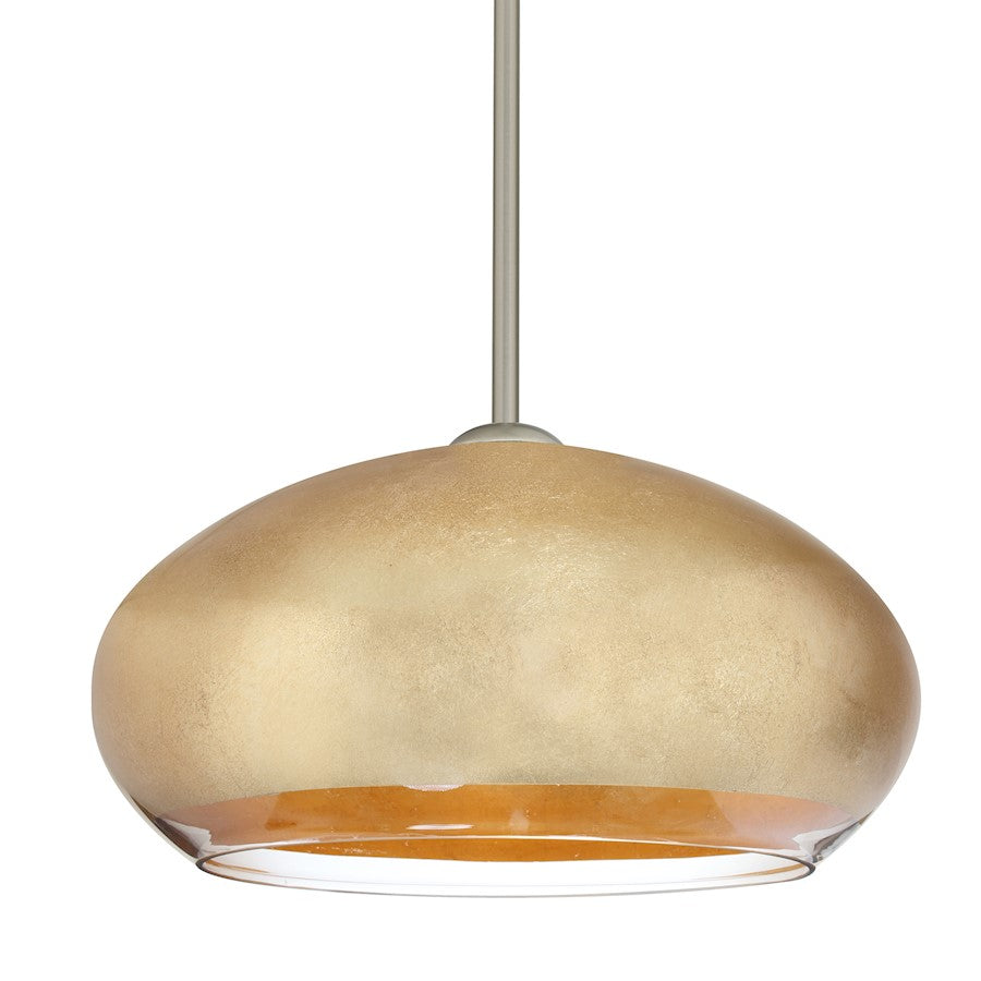Besa Lighting Brio 14 1-Light LED Stem Pendant | Contemporary Satin Nickel and Gold Foil Glass | Kitchen Island & Dining | Model 1TT-4345GF-LED-SN