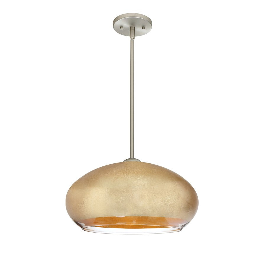 Besa Lighting Brio 14 1-Light Stem Pendant | Contemporary Satin Nickel and Gold Foil Glass | Kitchen Island & Dining Room | Model 1TT-4345GF-SN
