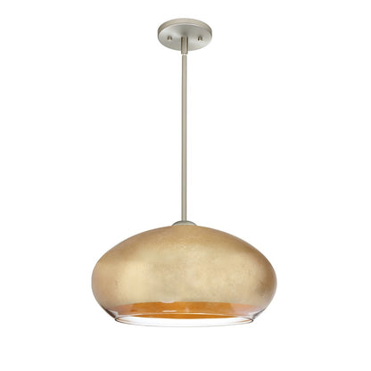 Besa Lighting Brio 14 1-Light Stem Pendant | Contemporary Satin Nickel and Gold Foil Glass | Kitchen Island & Dining Room | Model 1TT-4345GF-SN