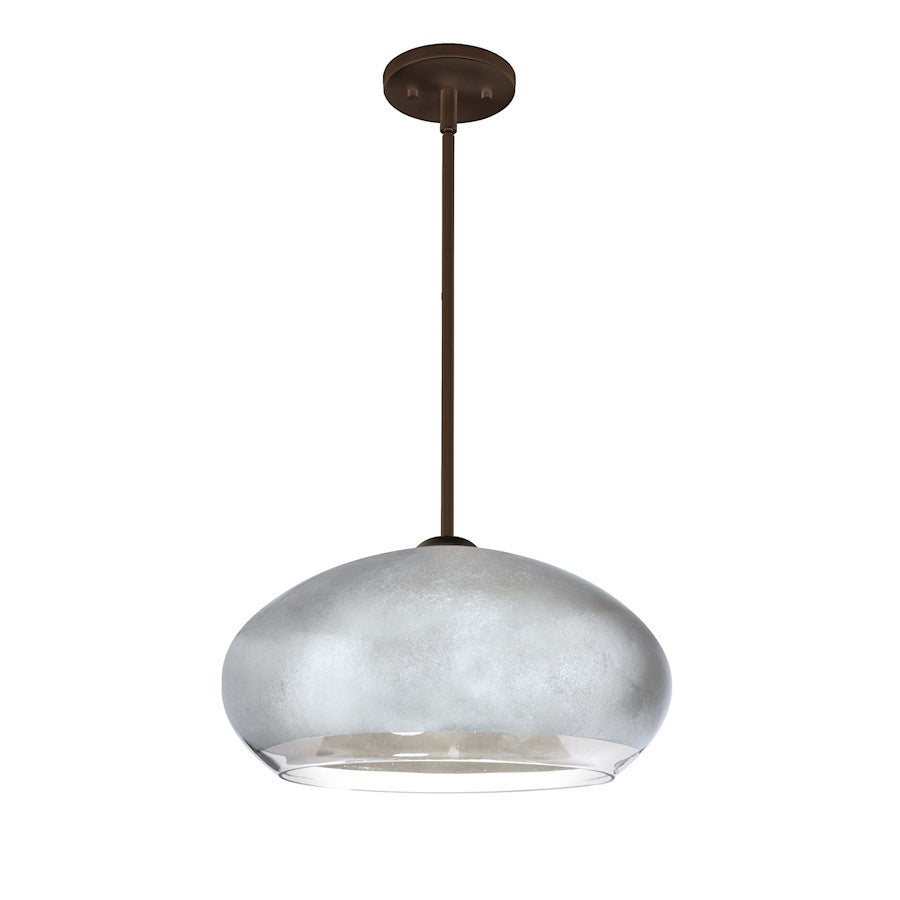 Besa Lighting Brio 14 1-Light LED Stem Pendant | Contemporary Brushed Bronze and Silver Foil Glass | Kitchen Island | Model 1TT-4345SF-LED-BR
