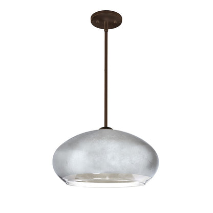 Besa Lighting Brio 14 1-Light LED Stem Pendant | Contemporary Brushed Bronze and Silver Foil Glass | Kitchen Island | Model 1TT-4345SF-LED-BR