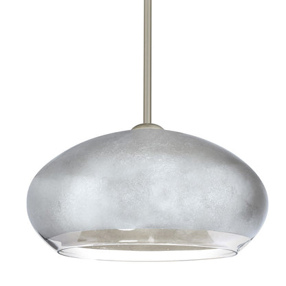Besa Lighting Brio 14 1-Light LED Stem Pendant | Contemporary Satin Nickel and Silver Foil Glass | Kitchen Island & Dining | Model 1TT-4345SF-LED-SN