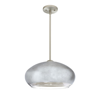 Besa Lighting Brio 14 1-Light Stem Pendant | Contemporary Satin Nickel and Silver Foil Glass | Kitchen Island & Dining Room | Model 1TT-4345SF-SN