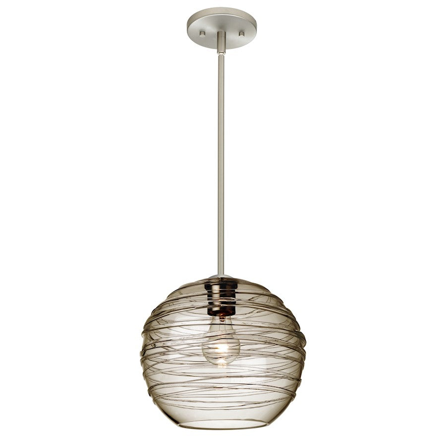 Besa Lighting Wave 10 10in 1-Light Stem Pendant | Contemporary Satin Nickel and Gray Glass | Kitchen Island & Dining Room | Model 1TT-462702-SN