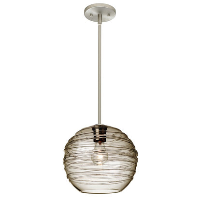 Besa Lighting Wave 10 10in 1-Light Stem Pendant | Contemporary Satin Nickel and Gray Glass | Kitchen Island & Dining Room | Model 1TT-462702-SN