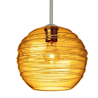 Besa Lighting Wave 10 1-Light Stem Pendant | Contemporary Satin Nickel and Beige Glass | Kitchen Island & Dining Room | Model 1TT-462782-SN