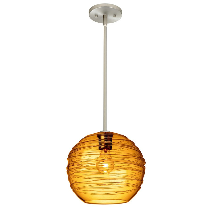 Besa Lighting Wave 10 1-Light Stem Pendant | Contemporary Satin Nickel and Beige Glass | Kitchen Island & Dining Room | Model 1TT-462782-SN