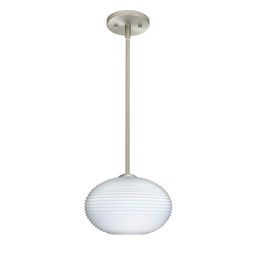 Besa Lighting Pape 10 1-Light LED Stem Pendant | Contemporary Satin Nickel and White Glass | Kitchen Island & Dining Room | Model 1TT-491207-LED-SN