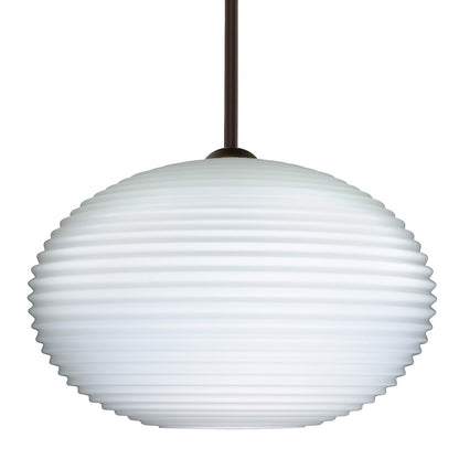 Besa Lighting Pape 12 12in 1-Light LED Pendant | Contemporary Bronze and White Ribbed Glass | Kitchen Island & Dining Room | Model 1TT-491307-LED-BR