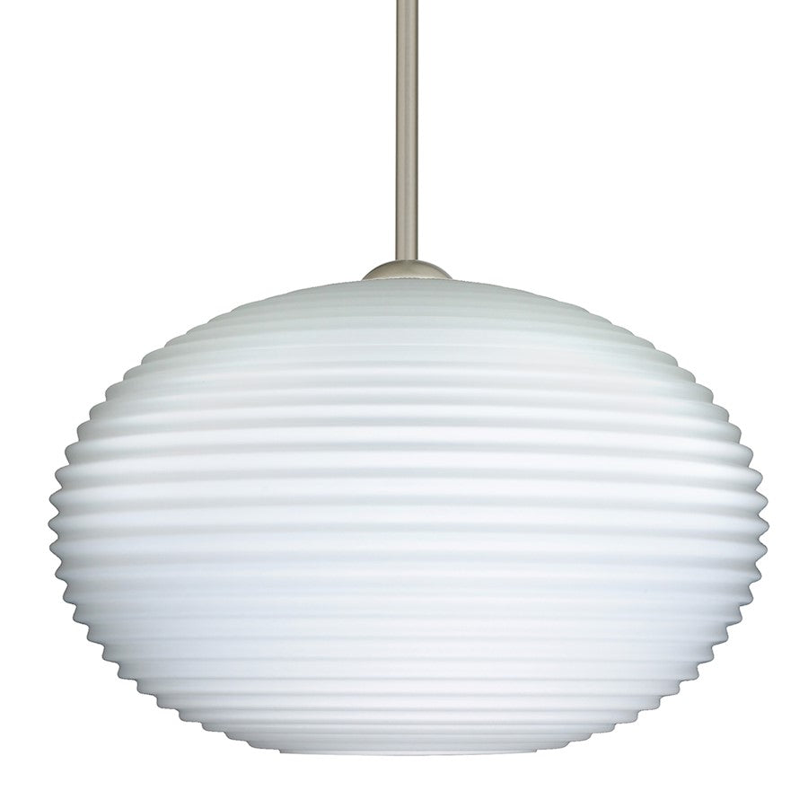 Besa Lighting Pape 12 11in 1-Light LED Stem Pendant | Contemporary Satin Nickel and White Glass | Kitchen Island & Dining | Model 1TT-491307-LED-SN
