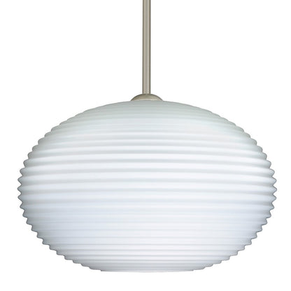 Besa Lighting Pape 12 11in 1-Light Stem Pendant | Contemporary Satin Nickel and White Glass | Kitchen Island & Dining Room | Model 1TT-491307-SN