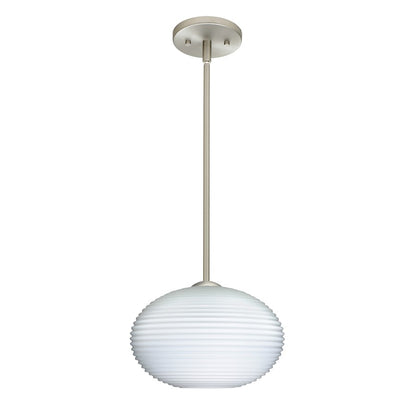 Besa Lighting Pape 12 11in 1-Light Stem Pendant | Contemporary Satin Nickel and White Glass | Kitchen Island & Dining Room | Model 1TT-491307-SN