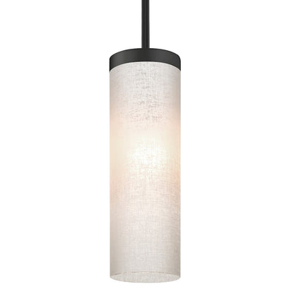 Besa Lighting Friz 5in 1-Light Pendant | Contemporary Black and White Linen Glass | Kitchen Island & Dining Room | 5 x 5 x 16 in | Model 1TT-FRIZLN-BK